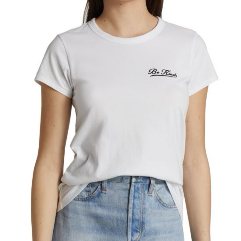 RAG & BONE Retro Be Kind Embroidered Organic Cotton White T-shirt Tee Size Small